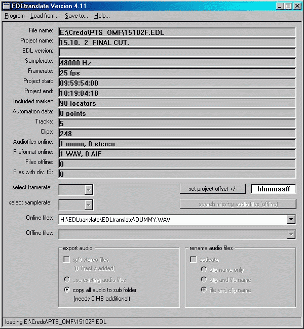 screenshot of the program