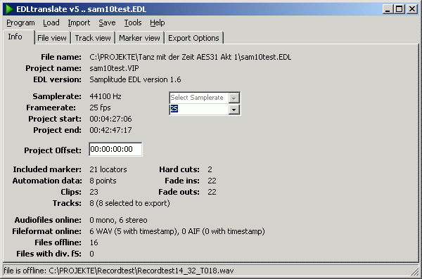 screenshot of the program